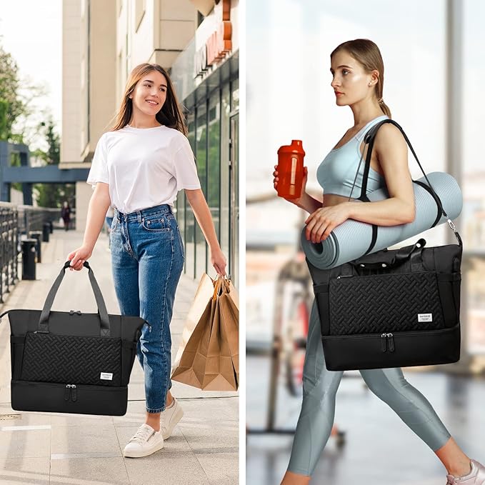 Duffle Bag for Travel, Weekender Bag with Shoe Compartment, Carry On Overnight Bag for Women with Toiletry Bag, Gym Bag with Wet Pocket, Hospital Bags for Labor and Delivery Beige