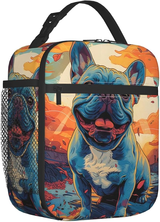 Cute Dog Lunch Box for Kids,Puppy Insulated Bag for Student,Pet Lovers Reusable Thermal Insulation Cooler Tote Bags for School Work Picnic Camping Outdoor Gifts (French Bulldog)
