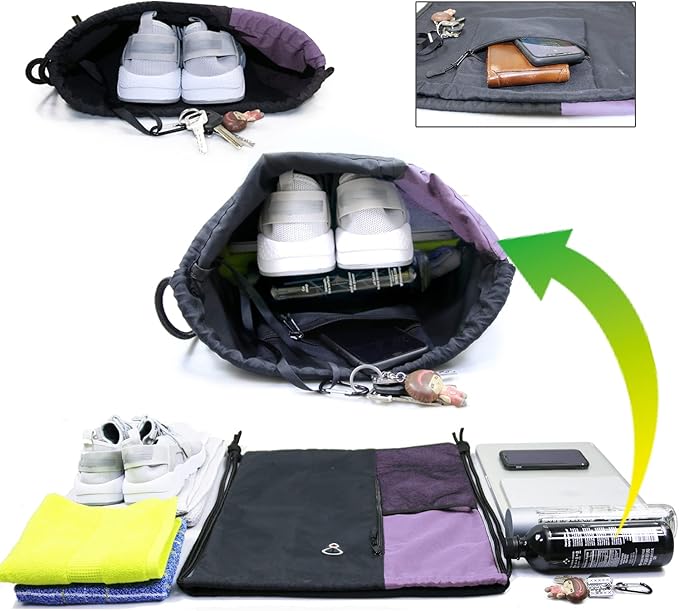 BeeGreen Lilac Drawstring Backpack Sports Gym String Backpack For Women Men Large Size Cinch Sack Workout Bag with Zipper and Water Bottle Mesh Pockets