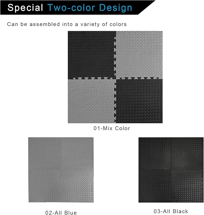 1 in Thick 48 Sq Ft EVA Foam Exercise Gym Mats 12 Pcs - Interlocking Puzzle Floor Tiles for Home Gym Heavy Workout Equipment Flooring - 24 x 24in Tile, Black & Gray