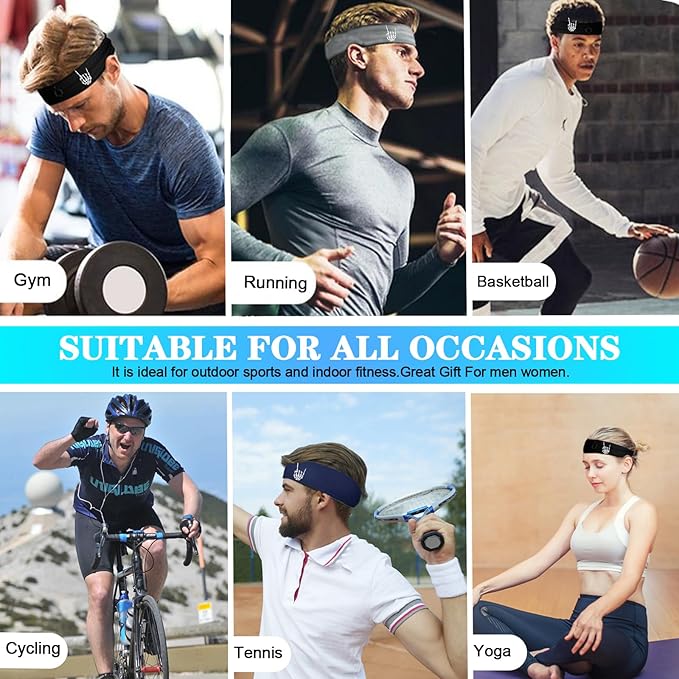 Sports Headbands for Men Sweatbands Sweat Bands Headbands Men 3pcs Workout Cooling Head Bands for Running Hairband for Tennis Football Gym Yoga