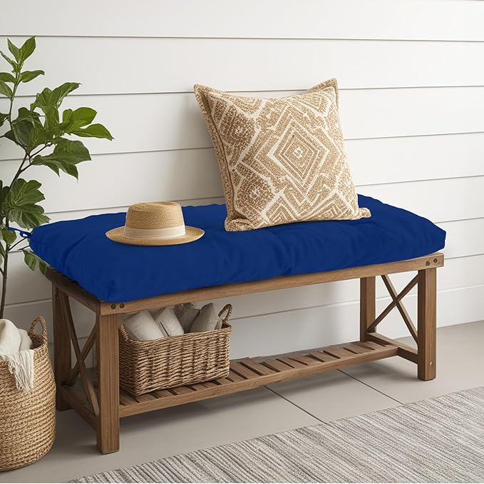 Outdoor Bench Cushion Waterproof, Tufted Bench Seat Cushion 40 x 15 Inch, Patio Wicker Indoor Seat Pads for Outside Garden Patio Balcony, Navy