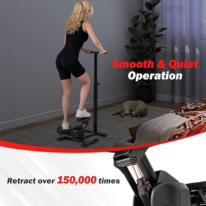 GYMAX Exercise Stepper with Handle Bar, 330 LBS Twist Stepper with LCD Monitor & Oversize Pedals, Portable Hydraulic Mini Stair Stepper for Home Aerobic Workout Fitness