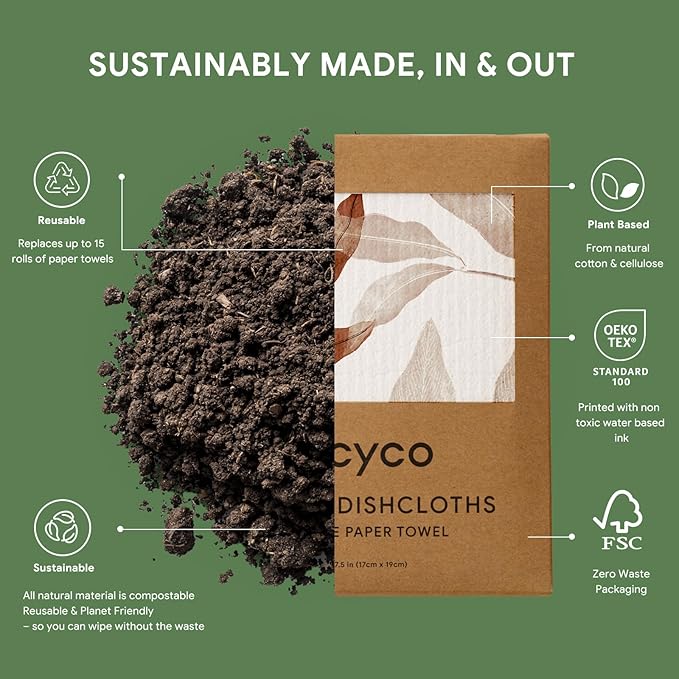 RECYCO Swedish Dishcloths for Kitchen | 6 Pack Watercolor Florals Washable Dish Rags | Cellulose Reusable Cleaning Paper Towels | Absorbent Counter Dish Cloth Sponge Kitchen Wipes, 8" L x 7" W