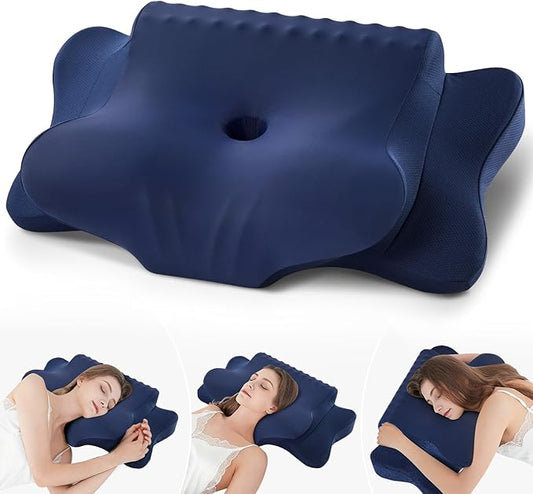 Cervical Pillow for Neck Pain Relief - Cooling Ergonomic Dual-Sided Orthopedic Neck Pillow with Ice Silk Pillowcase, Breathable Memory Foam Contour Pillow for Side, Back, Stomach Sleepers