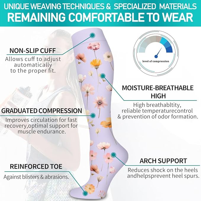 Copper Compression Socks for Women and Men(6 Pairs)-Best Support for Running, Athletic, Nursing, Travel