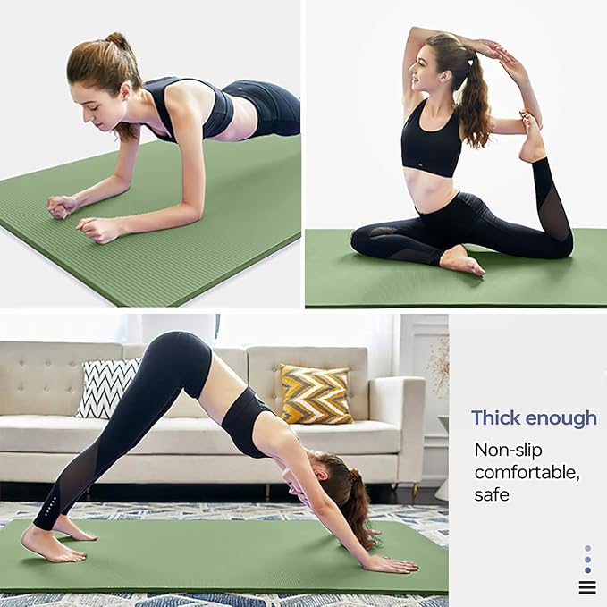 Yoga Mat Non Slip NBR Thick Yoga Mat, 72"L x 32"/24"W x 0.6"/0.4"TH (185cm x 80cm/61cm x 15mm/10mm), Anti-Tear Exercise Mat with Carrying Strap and Bag, Workout Mats for Yoga, Pilates, Floor Exercises