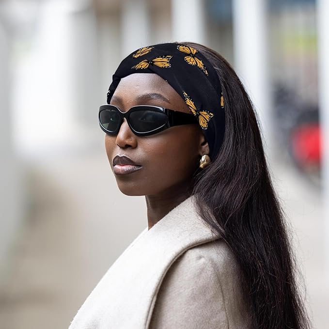 Butterfly on Black Background Headbands for Women's Hair,Soft Elastic Bandeau Hair Bands Makeup Yoga Workout Running Sweat Hair Wraps Fashion Hair Accessories