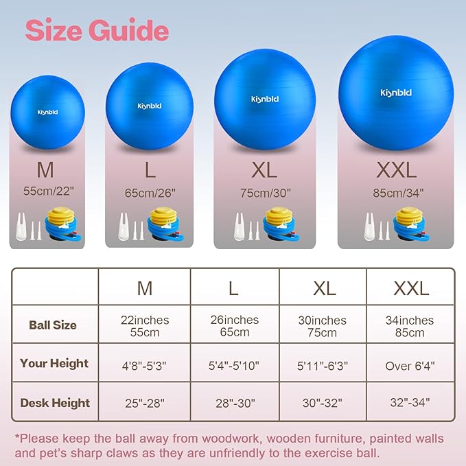 Exercise Ball, Extra Thick Yoga Ball for Workout Pregnancy Stability, 4 Sizes Anti-Burst Balance Ball with Foot Pump - Heavy Duty Fitness Ball Chair for Office, Home & Gym