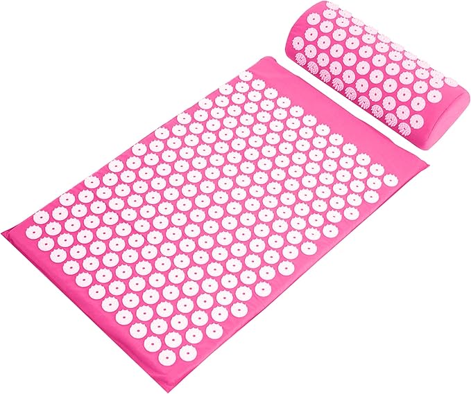 Fitvids Acupressure Mat and Pillow Set for Back/Neck Pain, Acupuncture Products to Relieve Muscle Fatigue, Improve Insomnia for Sedentary People, Acupuncture Eases Stress, Massage Mat, Pink