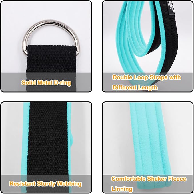 1 Pair Enhanced Pilates Double Loop Straps for Reformer, Thickened D-Ring Handle Straps, Yoga Exercise Accessories in 2 Lengths and Multicolor for Home Gym Workout