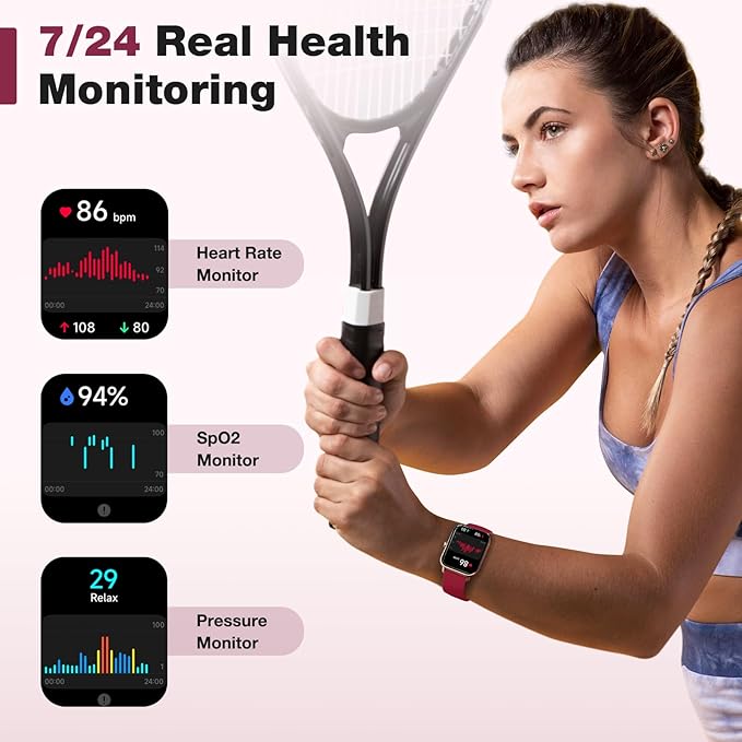 Fitpolo Smart Watch for Women,1.8” Touchscreen, Bluetooth Call, Alexa Built-in,24/7 Heart Rate SpO2 Monitor,Step Counting,Sleep Tracking, IP68 Waterproof Fitness Tracker Watch for Android iPhone