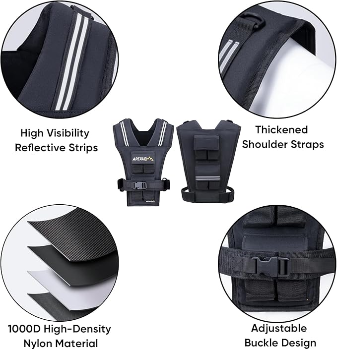 APEXUP Adjustable Weighted Vest Men 20lbs/30lbs/40lbs Weights with Reflective Stripe, Weight Vest Woman Workout Vest for Strength Training Running Walking