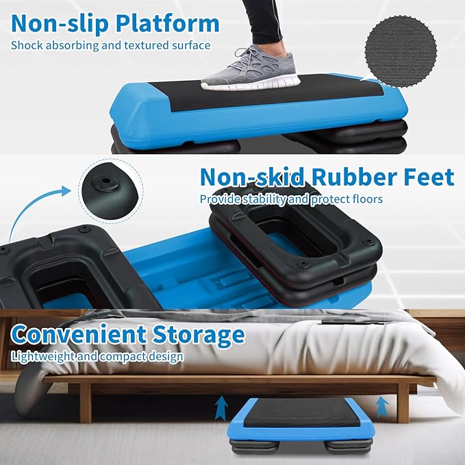 4''-6''-8''Adjustable Aerobic Stepper w/4 Risers Health Workout Step Platform for Sports & Fitness