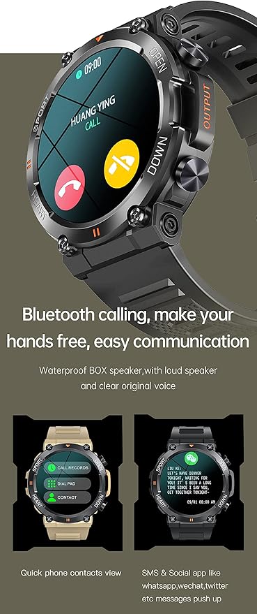 1.39" IPS Screen Smart Watches for Men Rugged Tactical Fitness Tracker with Call (Answer+Dial) Heart Rate SpO2 Sleep Monitor 120+ Sport Modes Waterproof Sport Smartwatch for Android iOS