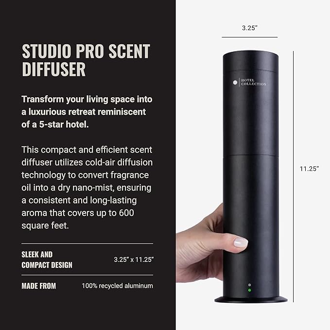Hotel Collection-Studio Pro Essential Oil Diffuser-600 sq ft Coverage-Cordless & Portable with Remote-Cold-Air Diffusion Technology-Air Freshener-Black-Works Exclusively with Pro Pod Bottles