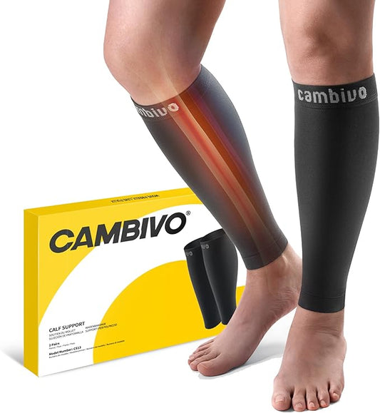 CAMBIVO Calf Compression Sleeve for Women & Men, 20-30mmHg Footless Compression Socks