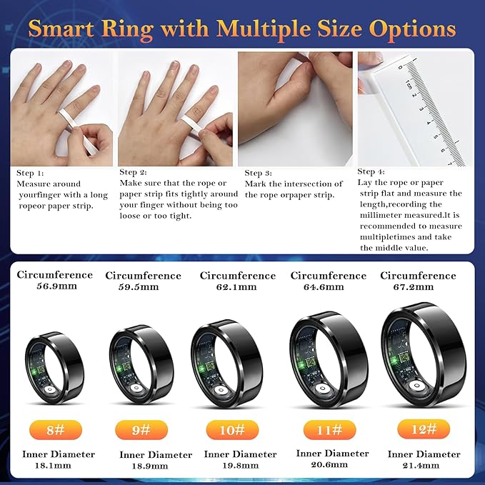 Smart Ring for Women Men-Wearable Fitness Tracker with Sleep Tracking Heart Rate Healthy Monitor Ring Activity Monitoring Steps Calories