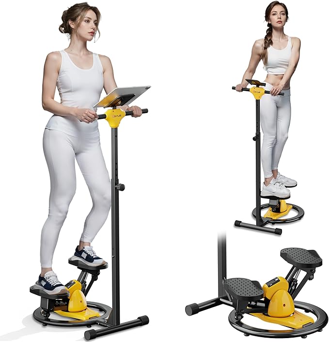 2-in-1 Twist Stepper with Adjustable Handlebar | Added 360° Twisting Function, Quiet Steppers for Exercise at Home, Stepper Machine with 300 LBS Capacity for Full Body Workout, with LCD Monitor