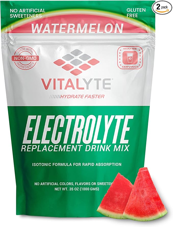 Vitalyte Electrolyte Powder Drink Mix, Isotonic Electrolyte Hydration Mix, Gluten Free Post Workout Powder Mix, Pack of 2, 35 oz. Each, Watermelon Flavor