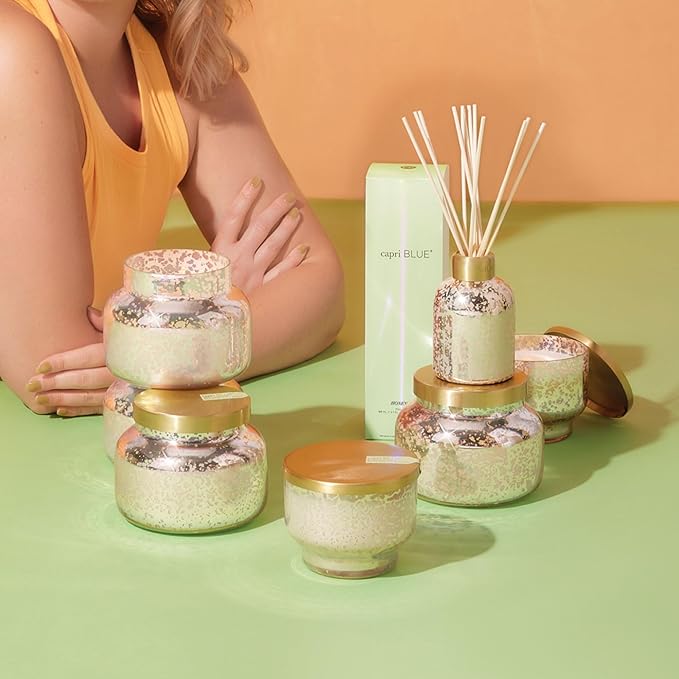 Capri Blue Reed Diffuser - Reed Diffuser Set Includes Scented Oil, Sticks, and Mercury Iridescent Glass Bottle - Home Decor Room Fresheners - Honeydew Crush (5.7 fl oz)