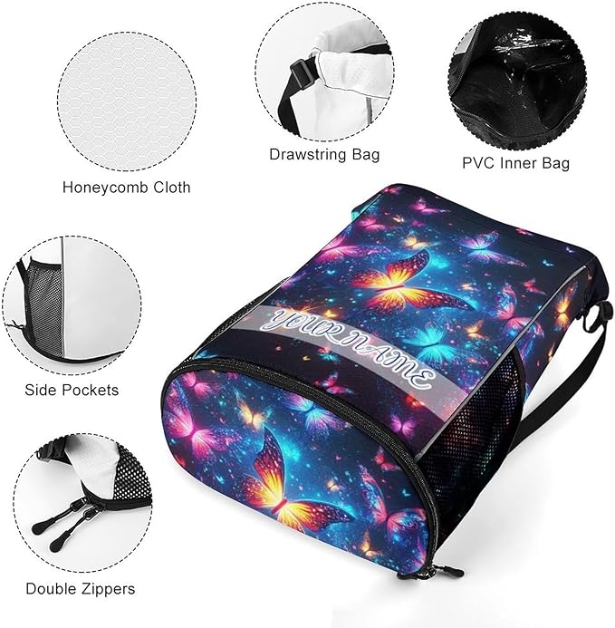 Custom Butterfly Drawstring Backpack - Cute Cinch Sack, String Backpacks with Pocket for Kids Boys Girls Women Men for Gym Outdoor Sports Travel Athletic Drawstring Bag - Lightweight/Foldable