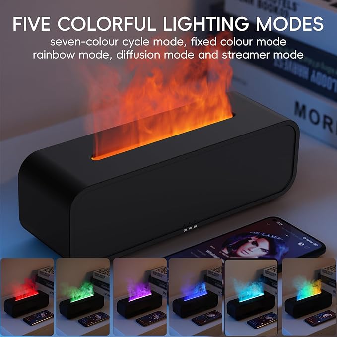 Essential Oil Diffuser, Music Sync Fire Flame Aromatherapy Diffuser, 250ml Cool Mist Humidifier, Scent Aroma Diffuser with 7 Colors Light, Remote Control, Timer & Auto-Off for Home Room (White)