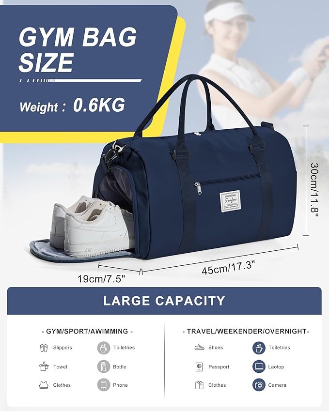 Gym Bag Womens,Travel Duffel Carry on Bag Sport Tote Bag Weekend Overnight Bag