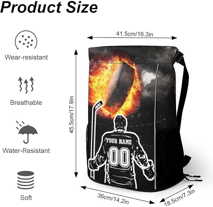 Custom Hockey Drawstring Backpack - Cool Cinch Sack, String Backpacks with Pocket for Kids Women Men Boys Girls for Gym Outdoor Sports Travel Athletic Drawstring Bag - Lightweight/Foldable