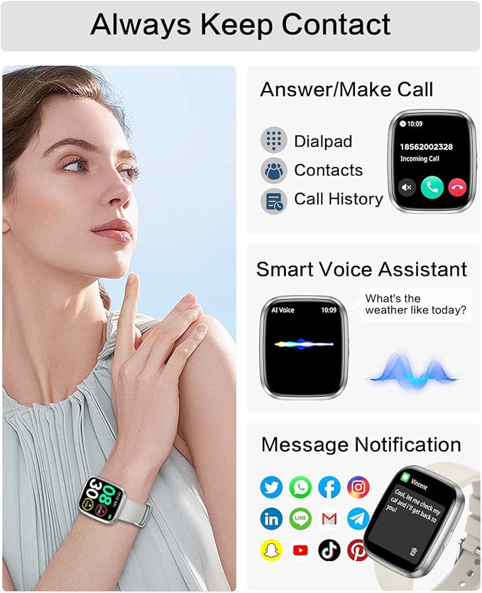 Smart Watches for Women, 1.75" Bluetooth Call, AI Voice Smartwatch, 24/7 Heart Rate Monitor, Blood Pressure/SpO2/Sleep Tracker, IP68 Waterproof, 100+ Sports Fitness Tracker for Android iOS Grey
