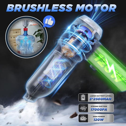 Saker Car Vacuum Cleaner 17000PA Foldable 3 in 1 Mini Handheld Vacuums Portable Cordless with Brushless Motor for Hair,Cars,Bedrooms,Offices Cleaning HL132 Silver