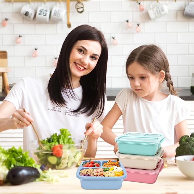 Adult Lunch Box - 4 Pack, Reusable Food Storage Snack Containers - Stackable for Work, and Travel (670ml 3 Cells)