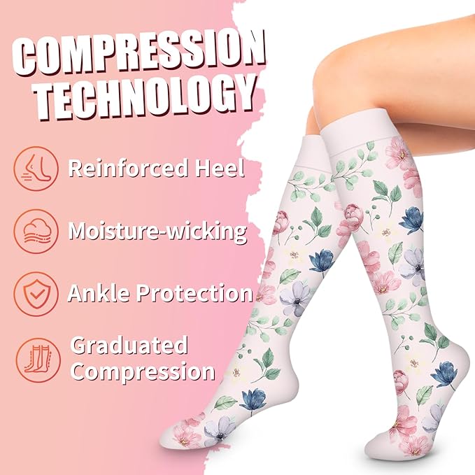 Bluemaple Compression Socks for Women & Men Circulation (6 Pairs) 15-20 mmHg is Best Support for Athletic Running Cycling