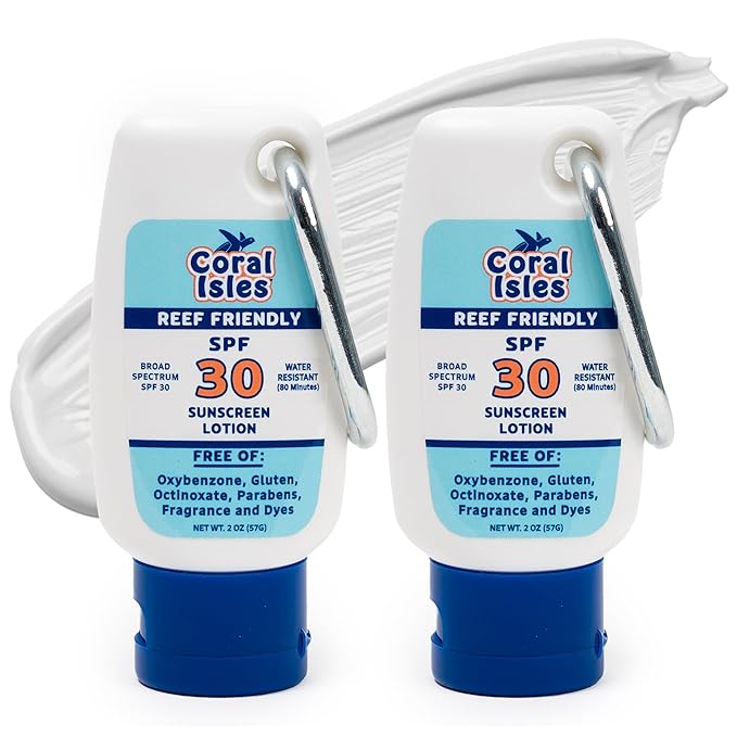 Coral Isles Sunscreen SPF 30 | Hawaii Compliant as Reef Safe | Octinoxate & Oxybenzone Free | Broad Spectrum UVA/UVB Protection | Water Resistant 80 Min. | Fragrance Free | 2 Fl Oz (Pack of 2))