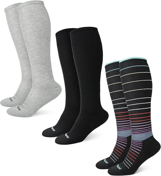 HAPIU Merino Wool Easy On Compression Socks for Women & Men, 15-20 mmHg, Plus Size Knee High Stocking for Nurses, Pregnancy, Travel, Flight, Medias de Compresión Mujer