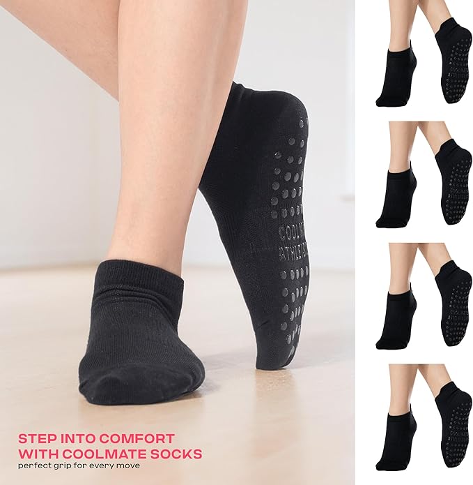 CoolMate Pilates Socks with Grips for Women, Yoga Socks, Crew Non Slip Women for Workout, Barre, Pilates Gifts