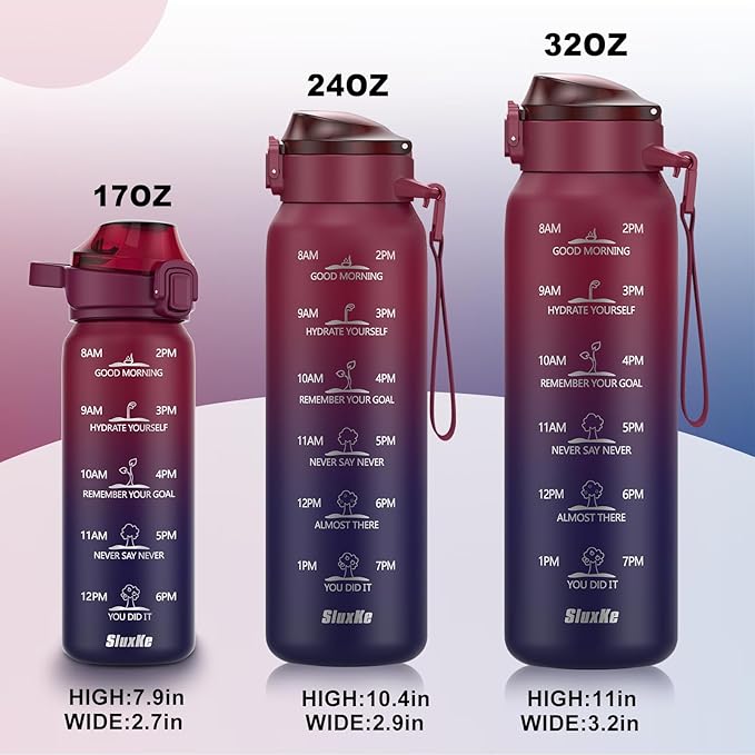 Insulated Water Bottle 32oz with 2Lids(Straw Lid & Spout Lid), 1L Double Walled Water Bottle with Time Marker, 1000ml Stainless Steel Metal Flask for Fitness, Gym and Outdoor RED BLACK