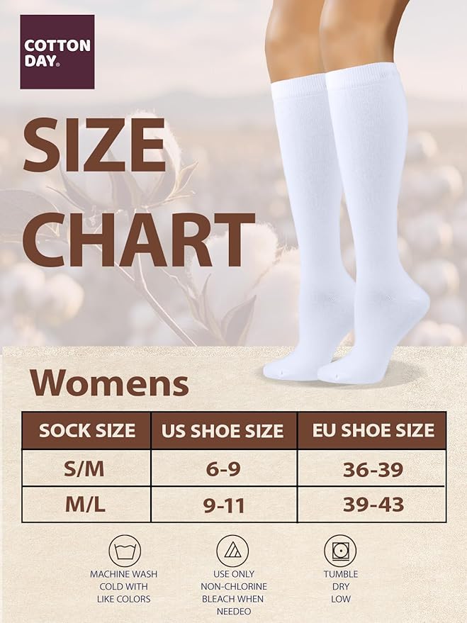 COTTON DAY Women's Soft Combed Cotton Knee High Long Calf Dress Socks Seamless Toe Black White Gray Navy Blue Brown