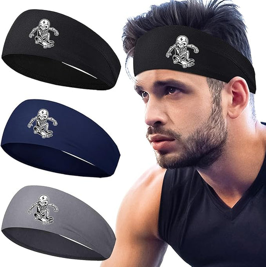 Headbands for Men Women Sweat Bands Headbands Men Sweatbands for Mens Women 3 Pack Cooling Head Bands Mens Elastic Headband Hairband for Running Yoga Gym Athletic Gifts