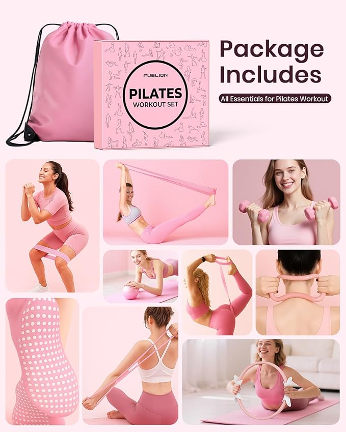 Pilates Ring Set for Women, Home Workout Pilates Equipment with Resistance Bands, 14'' Magic Circle, Mini Ball, Pilates Starter Kit for Strength, Toning and Flexibility, Workout Guide Included