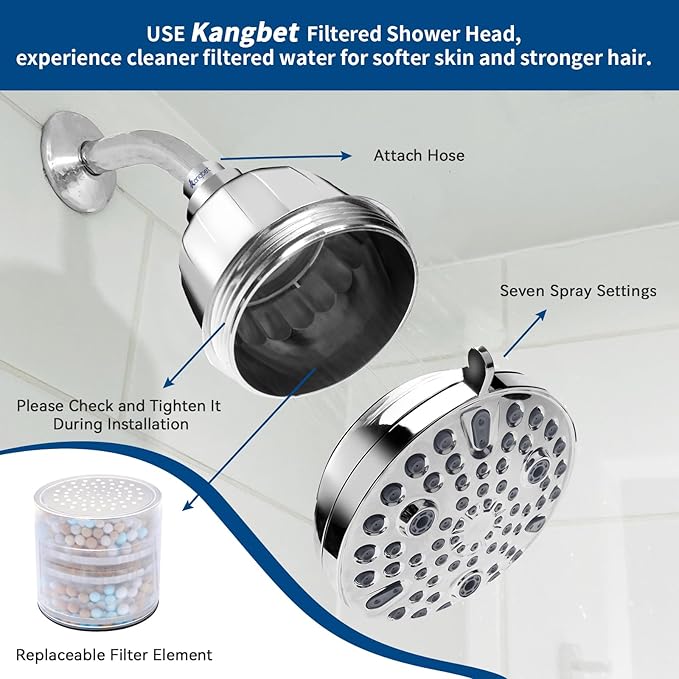 Filtered Shower Head | Shower Head for Hard Water | High Pressure Shower Filter Head for Healthier Hair Skin Reduce Hair Shedding- Chrome