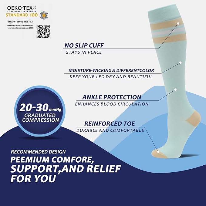 fenglaoda 8 Pairs Compression Socks for Men & Women 20-30 mmHg Knee High Nurse Pregnant Running Medical and Travel Athletic