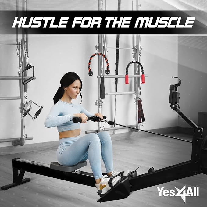 Yes4All Cable Machine Attachment, Row Handles, Tricep Rope, Straight Bar, V Bar, LAT Pulldown Accessories Load 880 LB for Home Gym