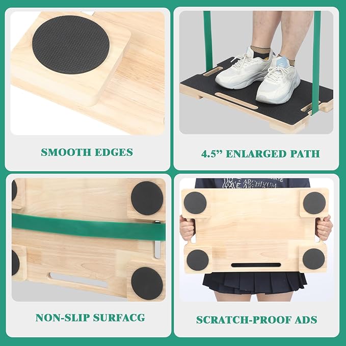 Hiboom Resistance Band Footplate Wood Exercise Platform with Non-slip Surface Workout Footplate Exercise Platform for Band Training Stretching Flexibility and Balance and Full-body Home Gym