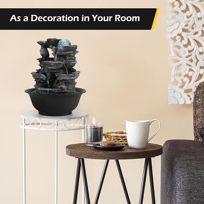 Dyna-Living Tabletop Water Fountain Indoor Waterfalls Fountains with Colored LED Light Decorative Feng Shui Tabletop Fountain with Automatic Pump Best Home Gifts for Friends or Family