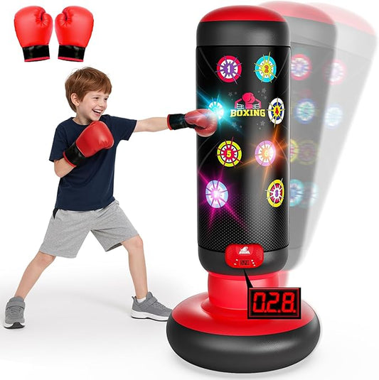 HopeRock Punching Bag for Kids, Boxing Set with Scoring, Light, Music, 4 Game Modes, Inflatable Boxing Bag with Gloves, Birthday Gifts Toys for 4-8-12 Years Old Boys
