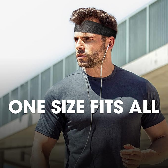 Braylin 5-Pack Breathable Sport Headbands for Men, Sweat-Wicking, Elastic Stretch