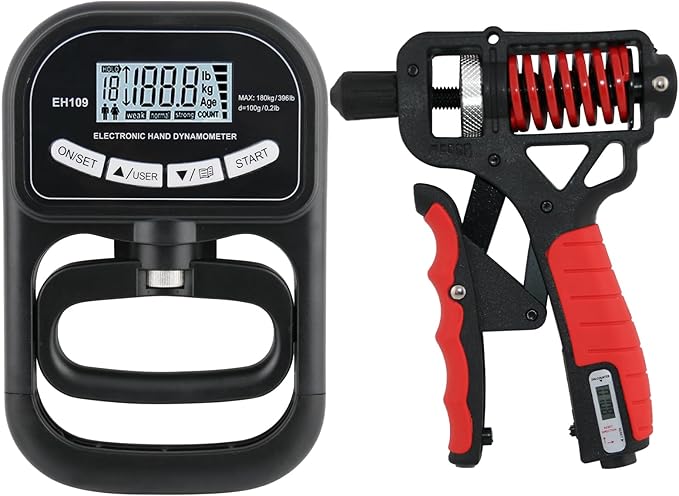 Captain Grip Strength Tester and Trainer Set – Electronic Hand Dynamometer (400lbs/180kg) & Adjustable Resistance Grip，Electronic Counting Grip