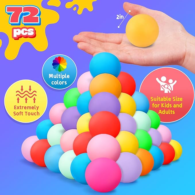 72Pcs Slow Rising Stress Balls,Color-Chaning Stress Balls for Kids,Fidget Sensory Toys for Relief,Autism Toys,Stocking Stuffers,Kids Party Favors