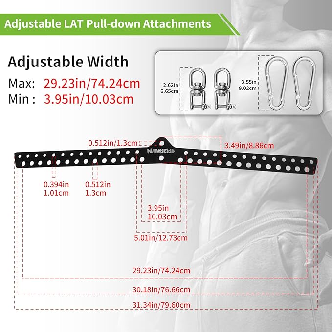 Multi-Grip LAT Pull Down Bar Hardened Powder-Coated Finish, 360° Rotating Stainless Steel Adapter, Neutral & Wide Grip Spreader Bar for Pulley System Gym & Cable Machines